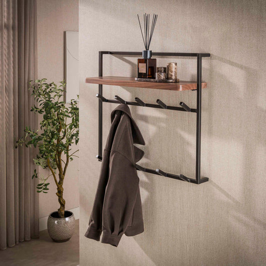 Wandgarderobe "AIR PURE HOCH" – Luftiges Design mit Akazienholz-Ablage und 10 Haken