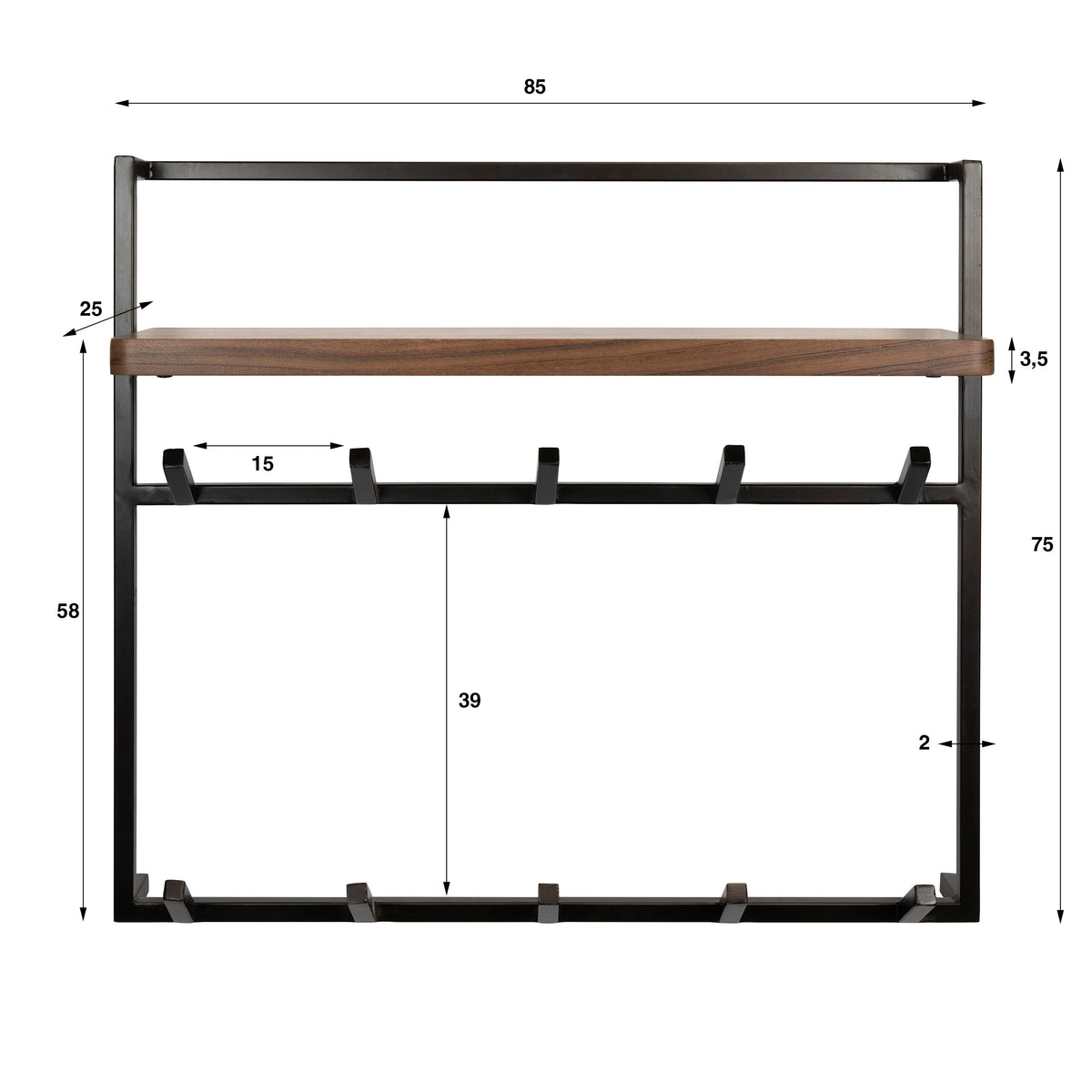 Wandgarderobe "AIR PURE HOCH" – Luftiges Design mit Akazienholz-Ablage und 10 Haken