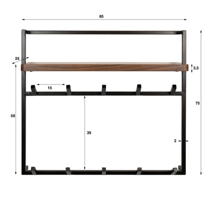 Wandgarderobe "AIR PURE HOCH" – Luftiges Design mit Akazienholz-Ablage und 10 Haken