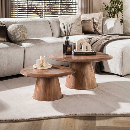 Couchtisch Set TONDO 2-teiliges Massivholz-Duo mit konischem Säulenfuß