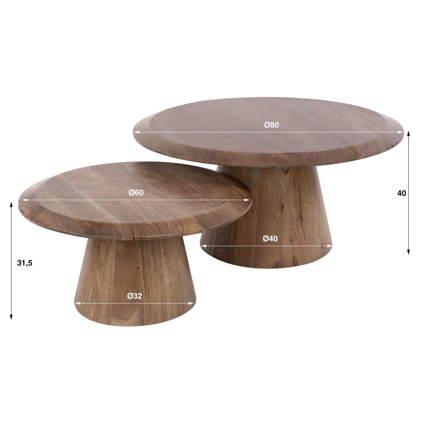 Couchtisch Set TONDO 2-teiliges Massivholz-Duo mit konischem Säulenfuß