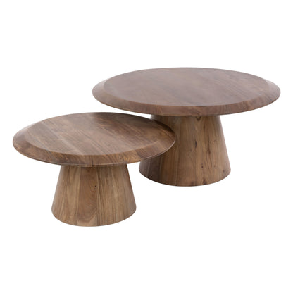 Couchtisch Set TONDO 2-teiliges Massivholz-Duo mit konischem Säulenfuß
