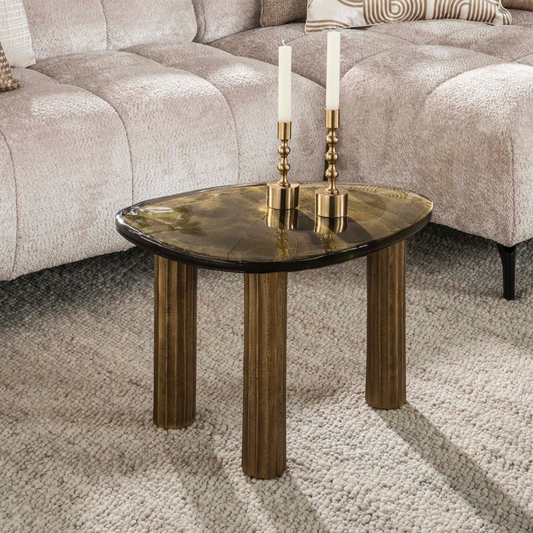 Couchtisch ECLIPSE LUCA Größe M Organischer Gussglas-Tisch in Antik-Optik Gold