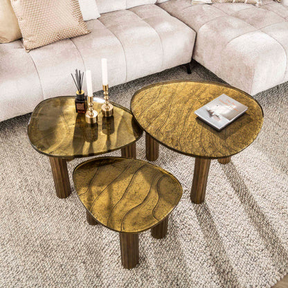 Couchtisch ECLIPSE LUCA Größe M Organischer Gussglas-Tisch in Antik-Optik Gold