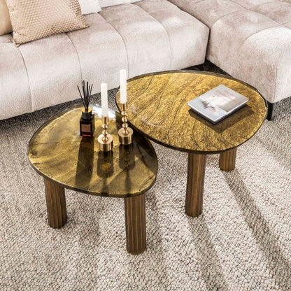Couchtisch ECLIPSE LUCA Größe M Organischer Gussglas-Tisch in Antik-Optik Gold