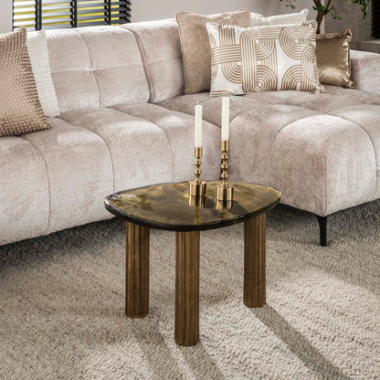 Couchtisch ECLIPSE LUCA Größe M Organischer Gussglas-Tisch in Antik-Optik Gold