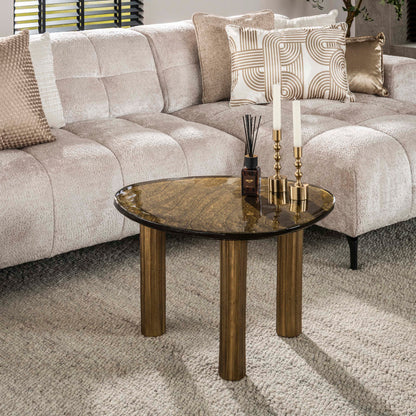 Couchtisch ECLIPSE LUCA Größe L Organischer Gussglas-Tisch in Antik-Optik Gold