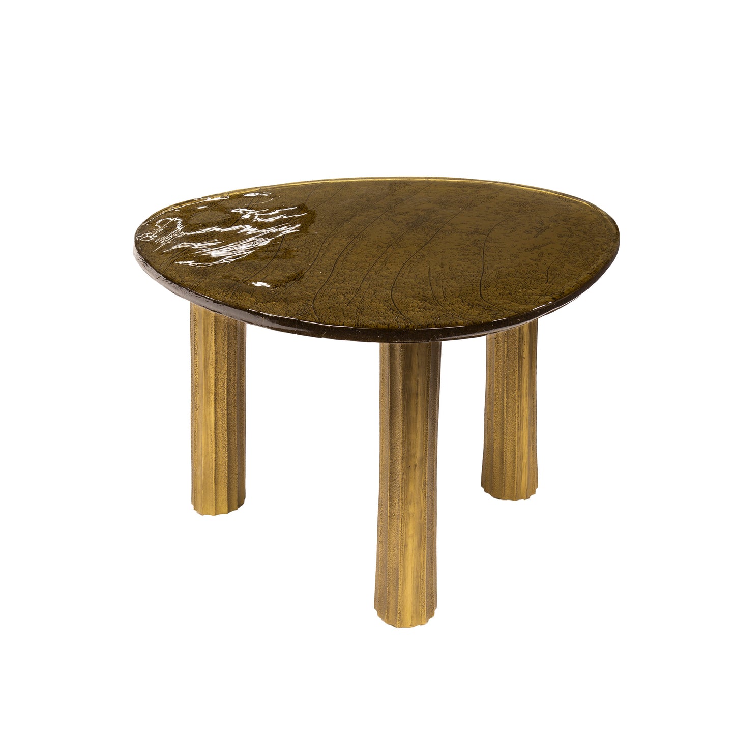 Couchtisch ECLIPSE LUCA Größe L Organischer Gussglas-Tisch in Antik-Optik Gold