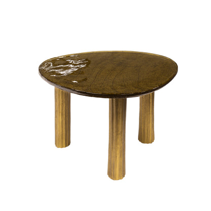 Couchtisch ECLIPSE LUCA Größe L Organischer Gussglas-Tisch in Antik-Optik Gold
