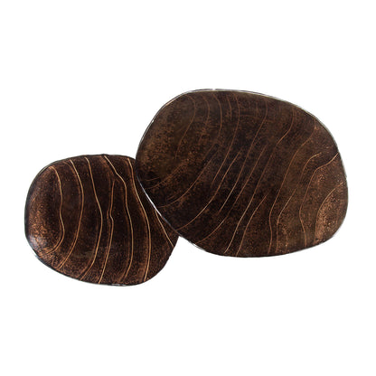Couchtisch-Set ECLIPSE ORGANICO 2-teilige Glastische mit Gussglas & Metallfuß Antikkupfer