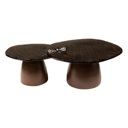 Couchtisch-Set ECLIPSE ORGANICO 2-teilige Glastische mit Gussglas & Metallfuß Antikkupfer