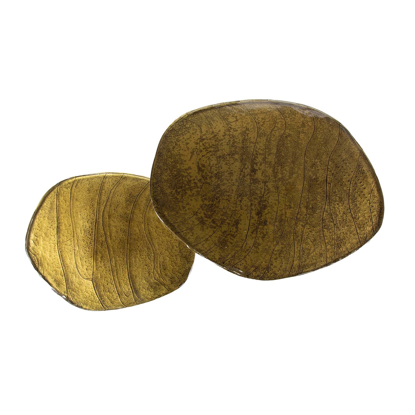 Couchtisch-Set ECLIPSE ORGANICO 2-teilige Glastische mit Gussglas & Metallfuß Antikgold