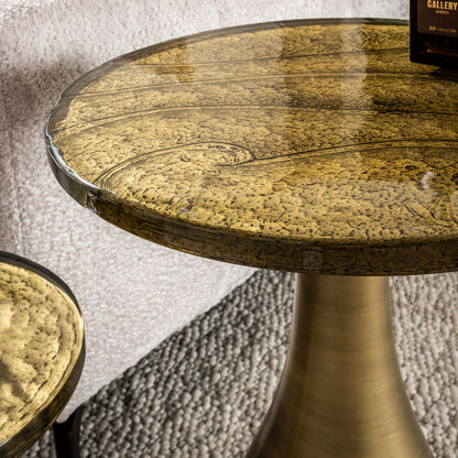 Beistelltisch-Set ECLIPSE DROP 2-teiliges Satztisch-Duo aus Gussglas mit Tropfenfuß Antikgold