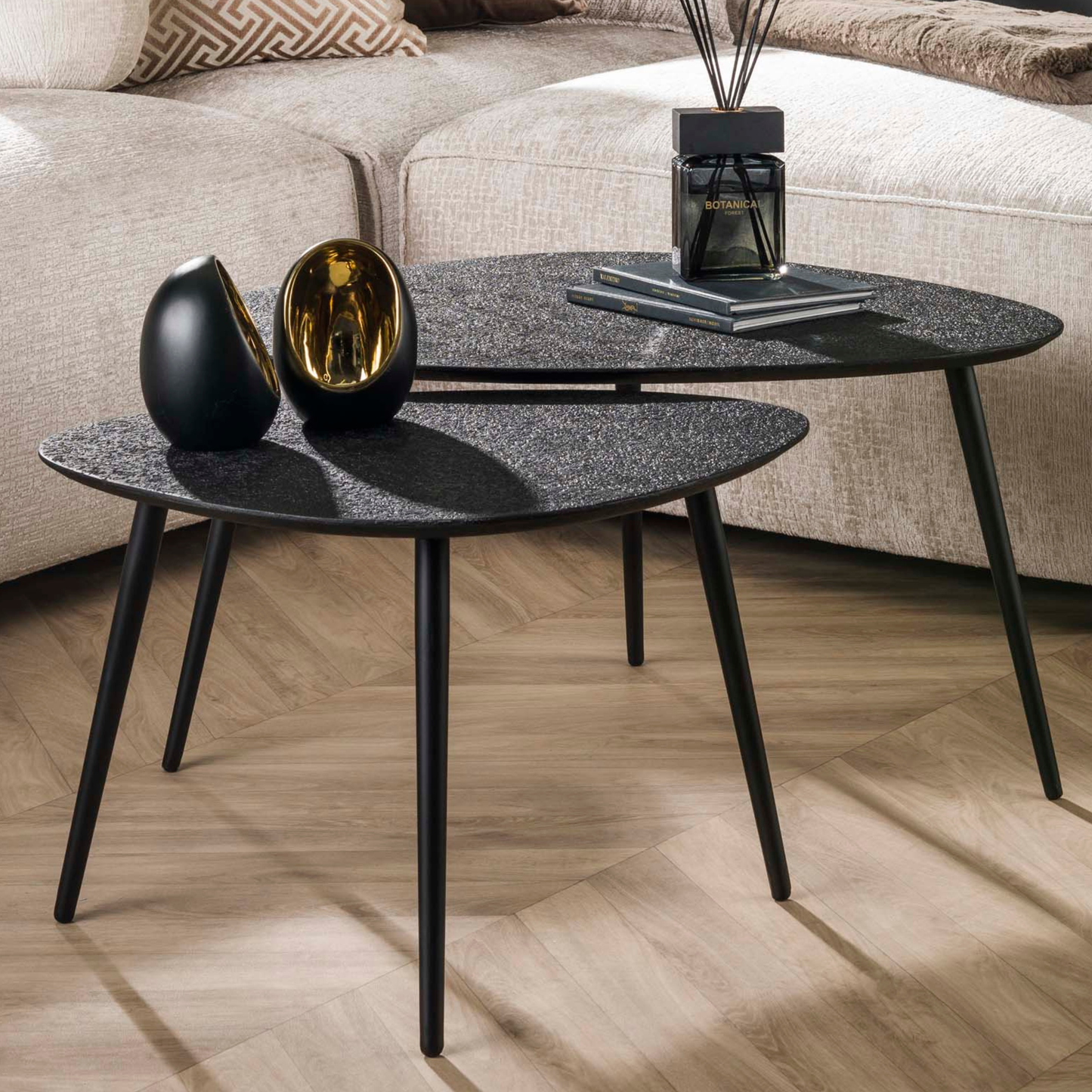 Couchtisch-Set METALLICO SCURO Organische Satztische mit rauer Metallic-Struktur