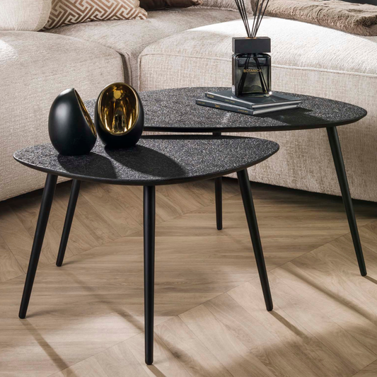 Couchtisch-Set METALLICO SCURO Organische Satztische mit rauer Metallic-Struktur