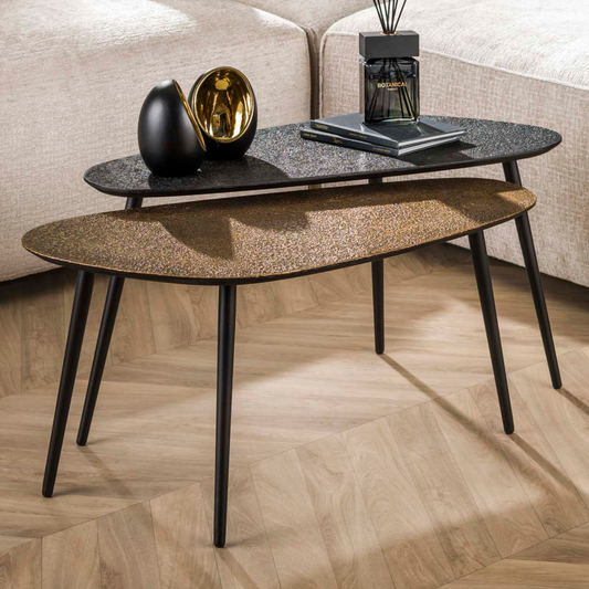 Couchtisch-Set METALLICO CURVO Nierenförmige Satztische im Bicolor-Metallic-Look