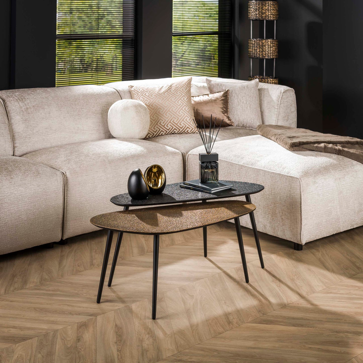 Couchtisch-Set METALLICO CURVO Nierenförmige Satztische im Bicolor-Metallic-Look
