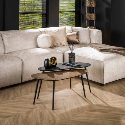 Couchtisch-Set METALLICO CURVO Nierenförmige Satztische im Bicolor-Metallic-Look