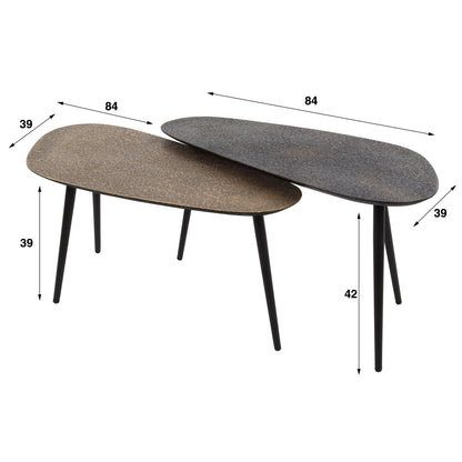 Couchtisch-Set METALLICO CURVO Nierenförmige Satztische im Bicolor-Metallic-Look