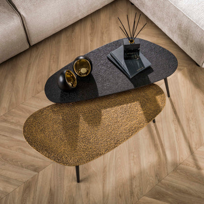 Couchtisch-Set METALLICO CURVO Nierenförmige Satztische im Bicolor-Metallic-Look