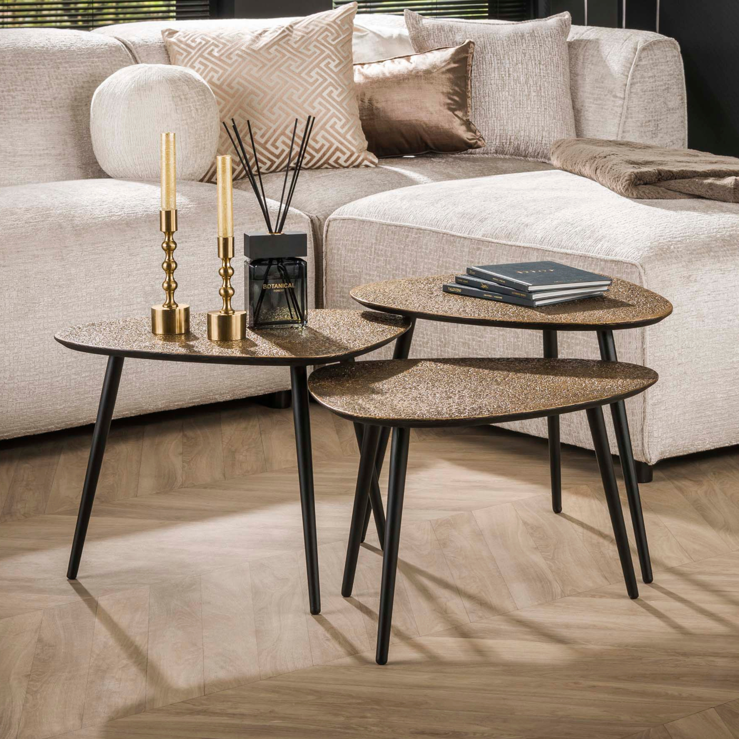 Couchtisch-Set ALESSIO BRONZO 3-teilige Satztische in Antik-Metallic