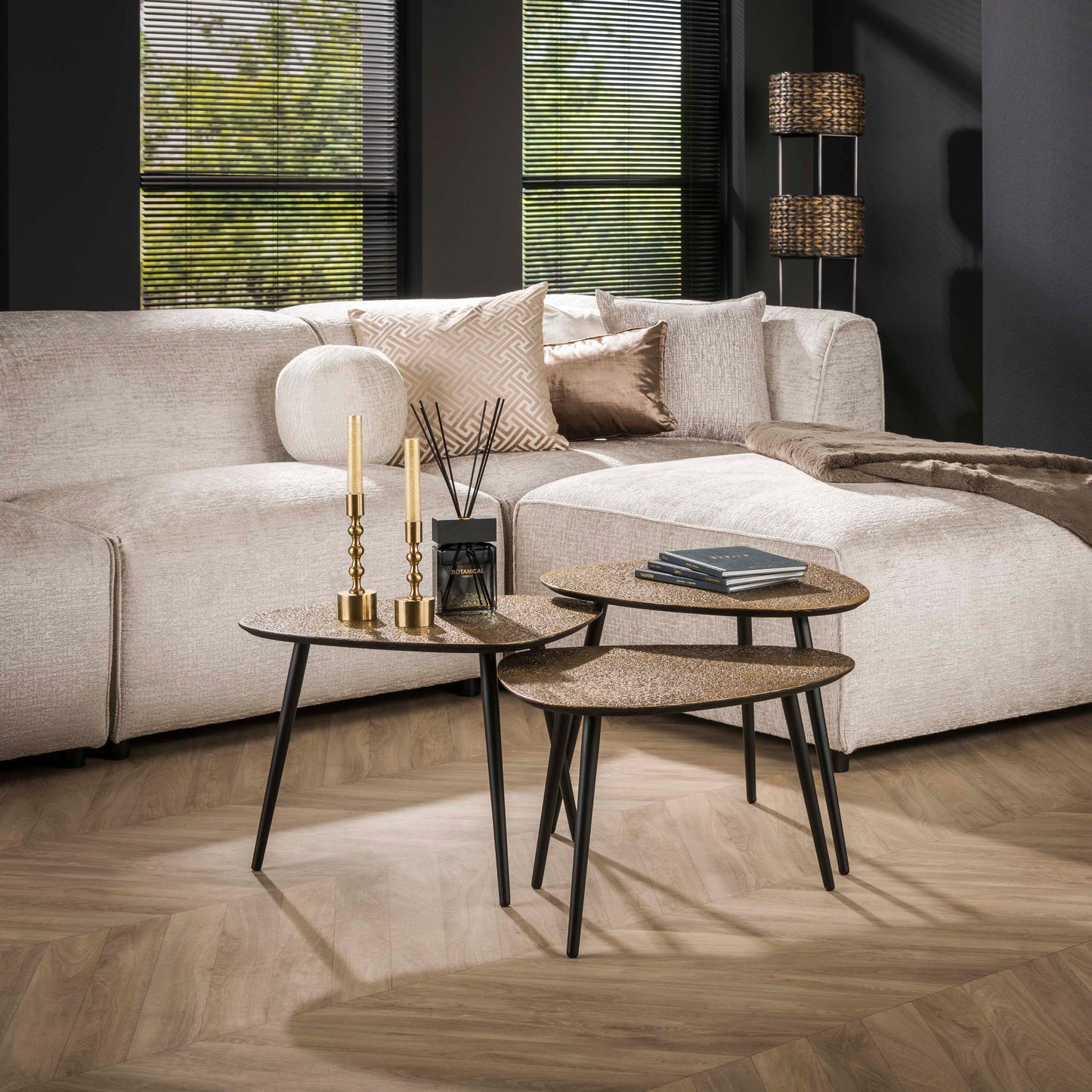 Couchtisch-Set ALESSIO BRONZO 3-teilige Satztische in Antik-Metallic