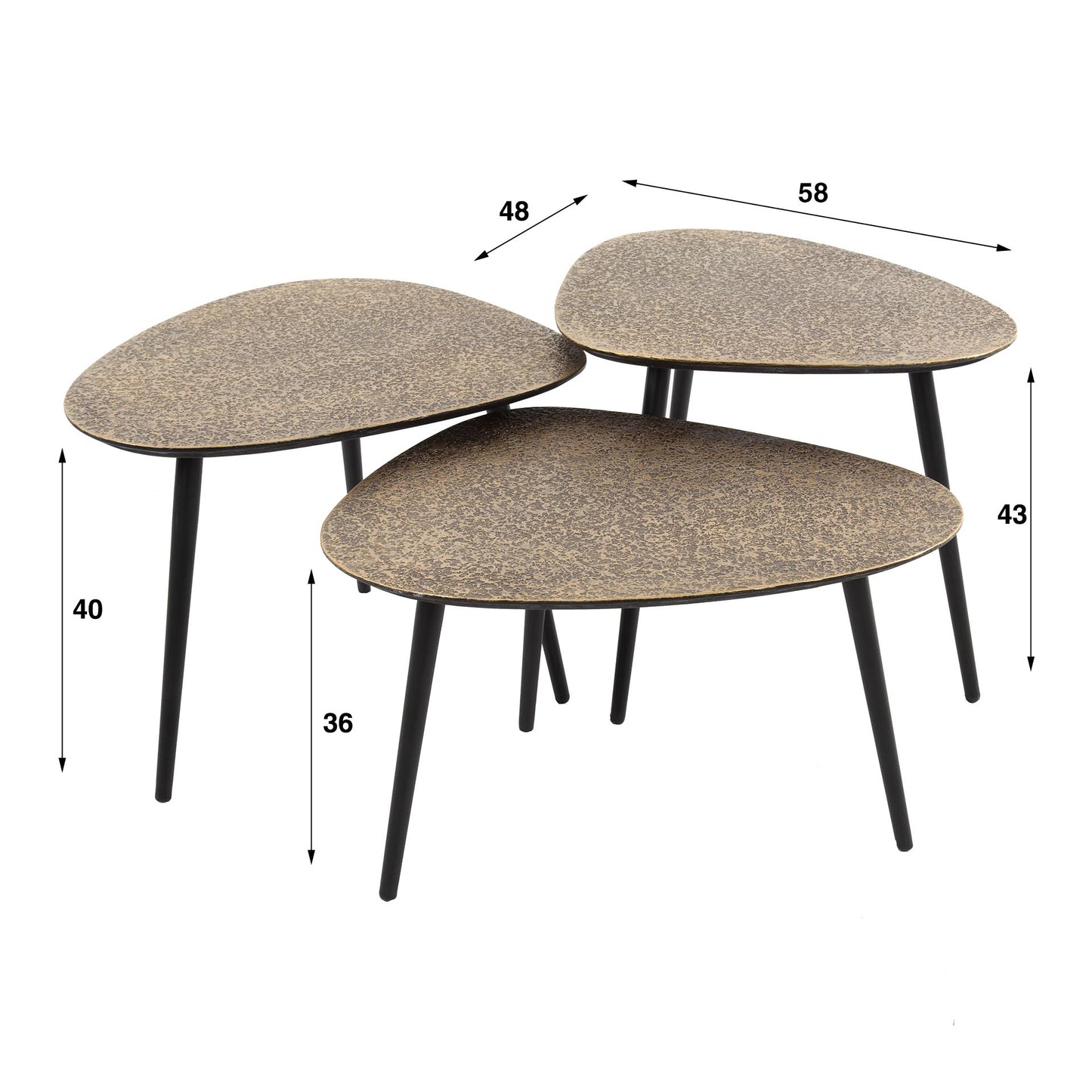 Couchtisch-Set ALESSIO BRONZO 3-teilige Satztische in Antik-Metallic