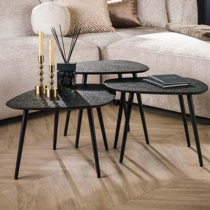 Couchtisch-Set METALLICO QUADRATO 3-teilige organische Satztische mit rauer Metallic-Struktur