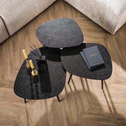 Couchtisch-Set METALLICO QUADRATO 3-teilige organische Satztische mit rauer Metallic-Struktur