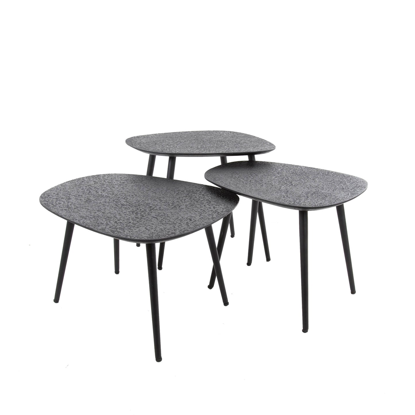 Couchtisch-Set METALLICO QUADRATO 3-teilige organische Satztische mit rauer Metallic-Struktur