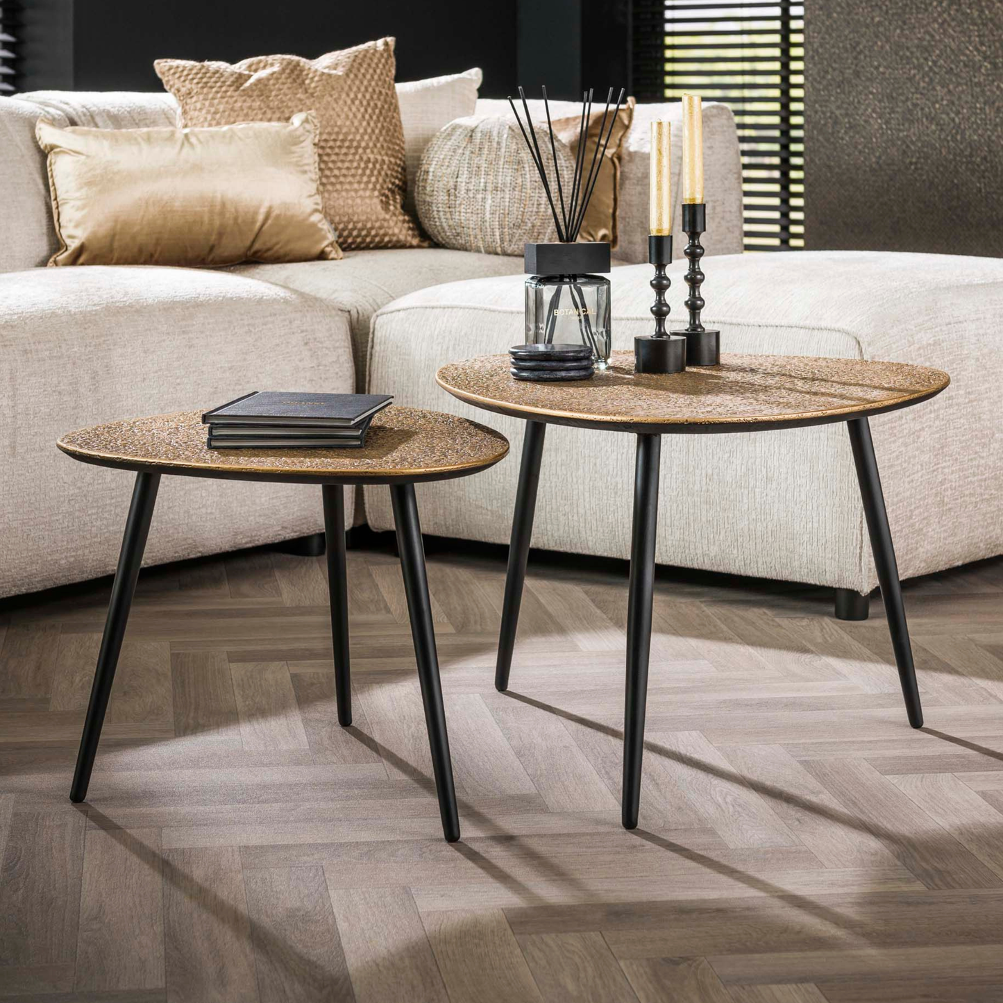 Couchtisch-Set LUCIANO BRONZO 2-teilige Satztische in Antik-Metallic