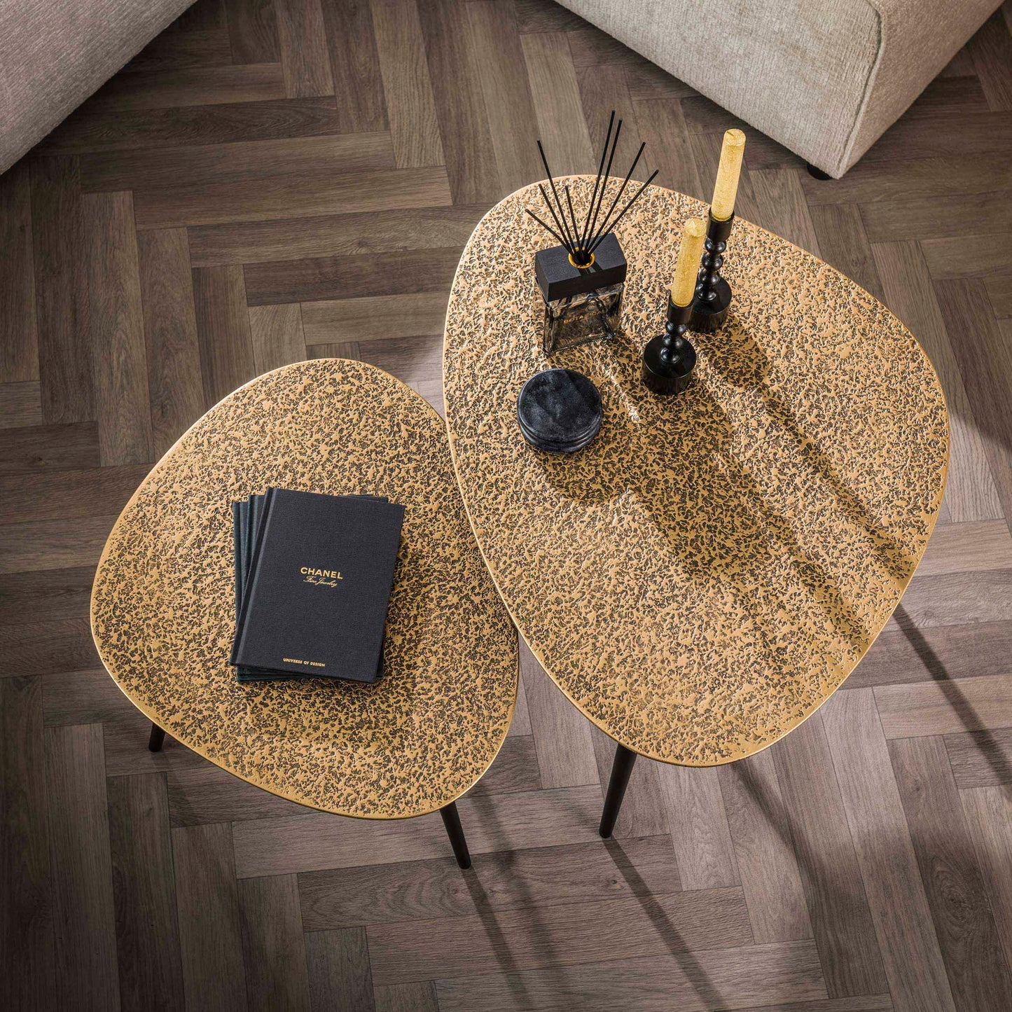 Couchtisch-Set LUCIANO BRONZO 2-teilige Satztische in Antik-Metallic