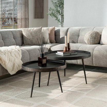 Couchtisch-Set METALLICO ROTONDO Runde Tablett-Satztische im rauen Metallic-Look