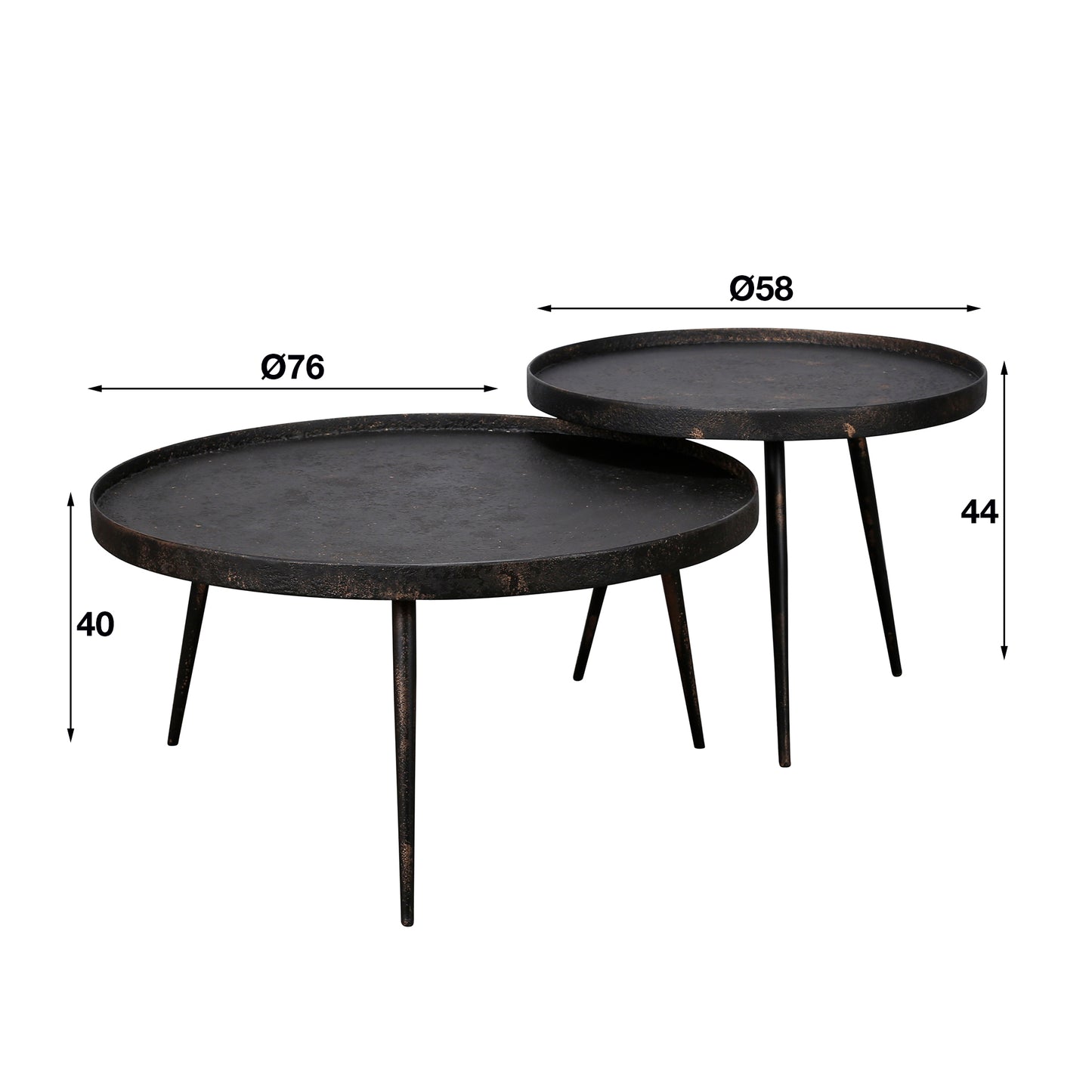 Couchtisch-Set METALLICO ROTONDO Runde Tablett-Satztische im rauen Metallic-Look
