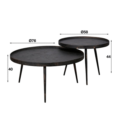 Couchtisch-Set METALLICO ROTONDO Runde Tablett-Satztische im rauen Metallic-Look