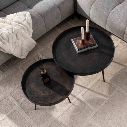 Couchtisch-Set METALLICO ROTONDO Runde Tablett-Satztische im rauen Metallic-Look