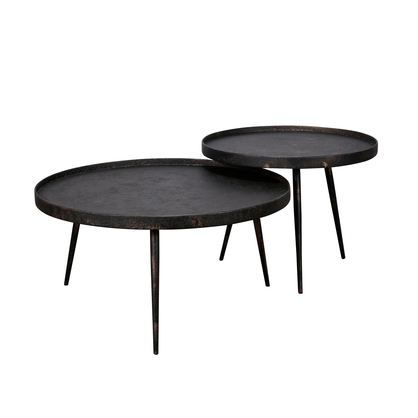 Couchtisch-Set METALLICO ROTONDO Runde Tablett-Satztische im rauen Metallic-Look