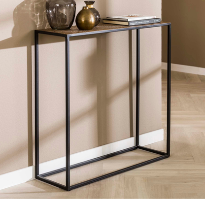 Konsolentisch METALLIC Schmaler Flurtisch mit strukturierter Antikbronze-Platte & Metallgestell 75 cm