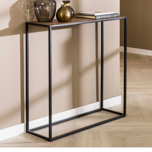 Konsolentisch METALLIC Schmaler Flurtisch mit strukturierter Antikbronze-Platte & Metallgestell 75 cm