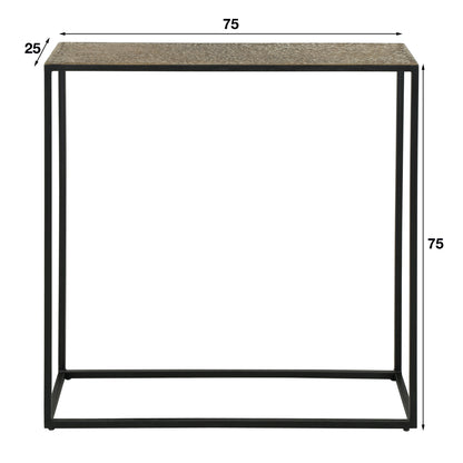 Konsolentisch METALLIC Schmaler Flurtisch mit strukturierter Antikbronze-Platte & Metallgestell 75 cm