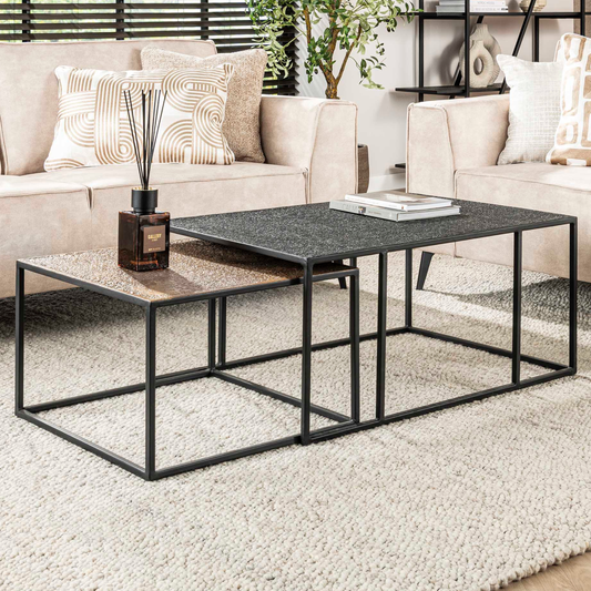 Couchtisch-Set METALLICO LINEARE Rechteckige Satztische im Bicolor-Metallic-Look