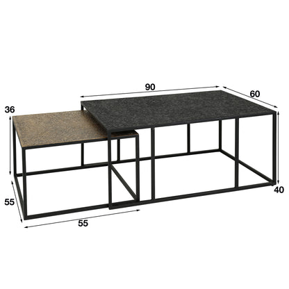 Couchtisch-Set METALLICO LINEARE Rechteckige Satztische im Bicolor-Metallic-Look