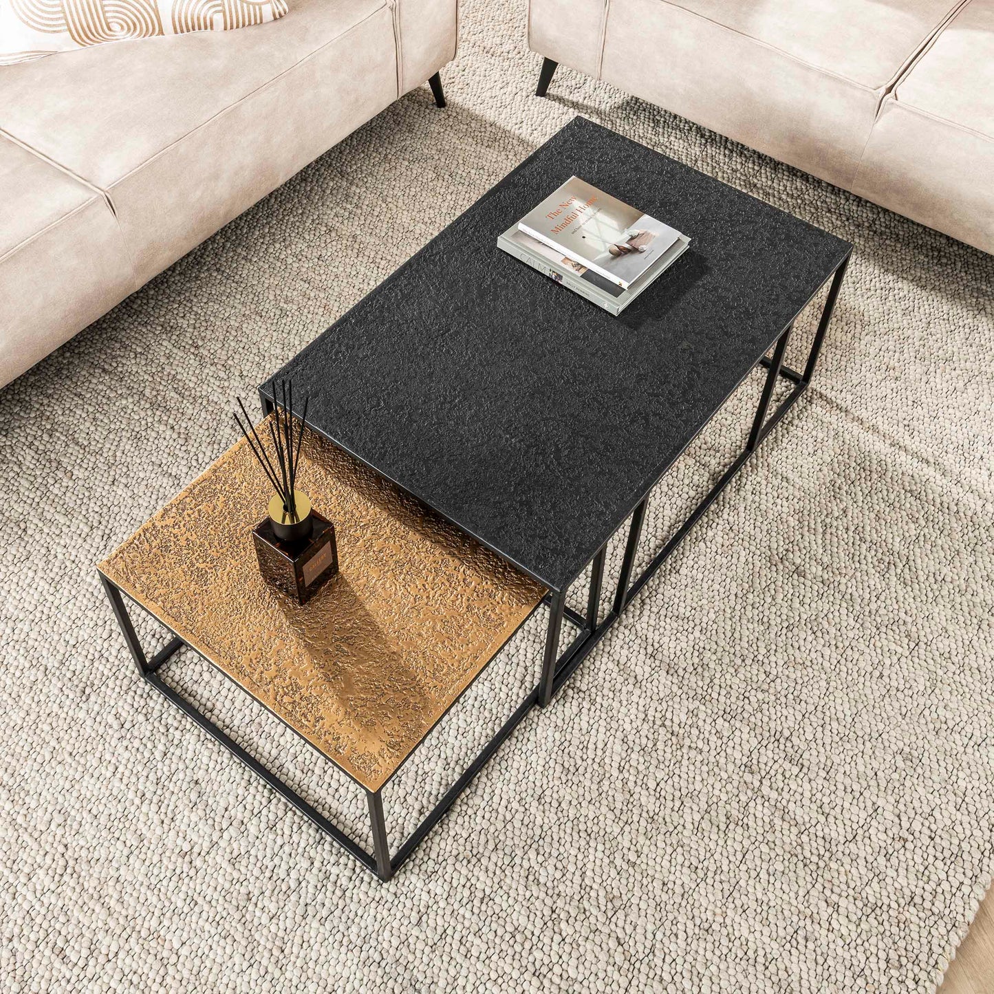 Couchtisch-Set METALLICO LINEARE Rechteckige Satztische im Bicolor-Metallic-Look