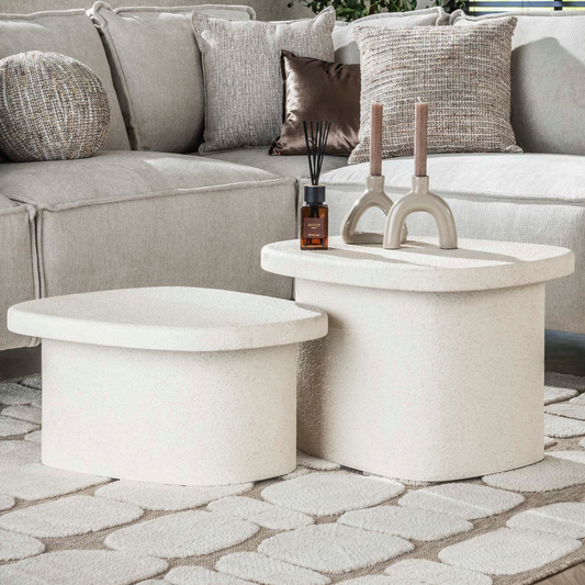 Couchtisch-Set STONE ORGANICO 2-teilige Kiesel-Satztische aus Marmor-Verbundstoff