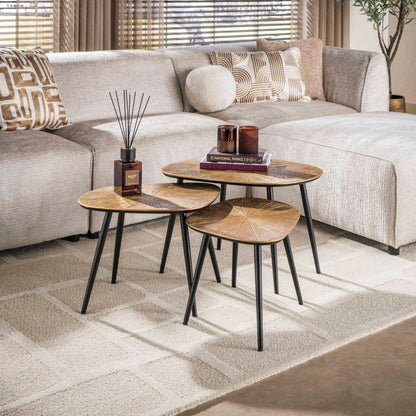 Couchtisch-Set TIZIANO RAGGIO 3-teilige Soft-Square Satztische in Antikgold