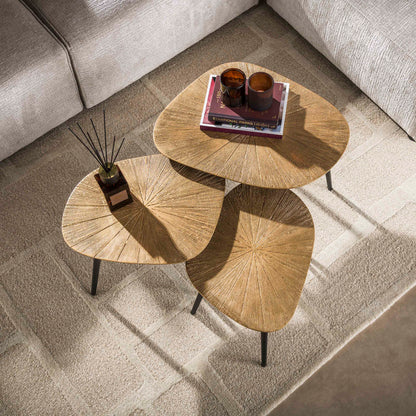 Couchtisch-Set TIZIANO RAGGIO 3-teilige Soft-Square Satztische in Antikgold