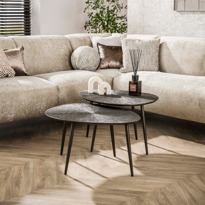 Couchtisch-Set FOGLIA BRONZO Organische Satztische in Blattform mit Strahlen-Relief