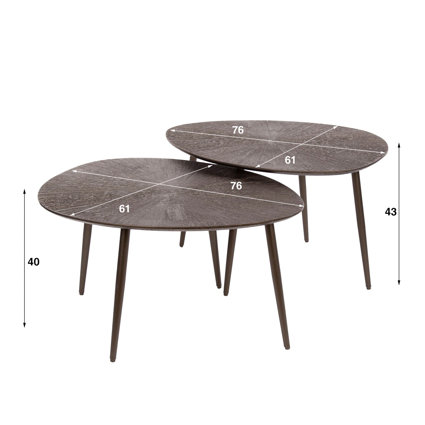 Couchtisch-Set FOGLIA BRONZO Organische Satztische in Blattform mit Strahlen-Relief