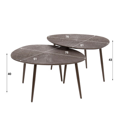 Couchtisch-Set FOGLIA BRONZO Organische Satztische in Blattform mit Strahlen-Relief