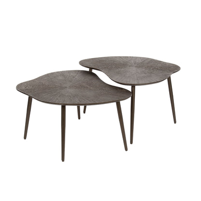 Couchtisch-Set ORGANICO BRONZO Organische Satztische mit Strahlen-Relief in Dunkelbraun